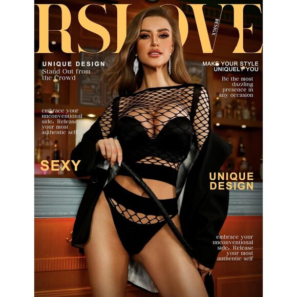 🆕Women Black Mesh Fishnet Lingerie Babydoll Bodysuit See Through Long Sleeve - Picture 2 of 5